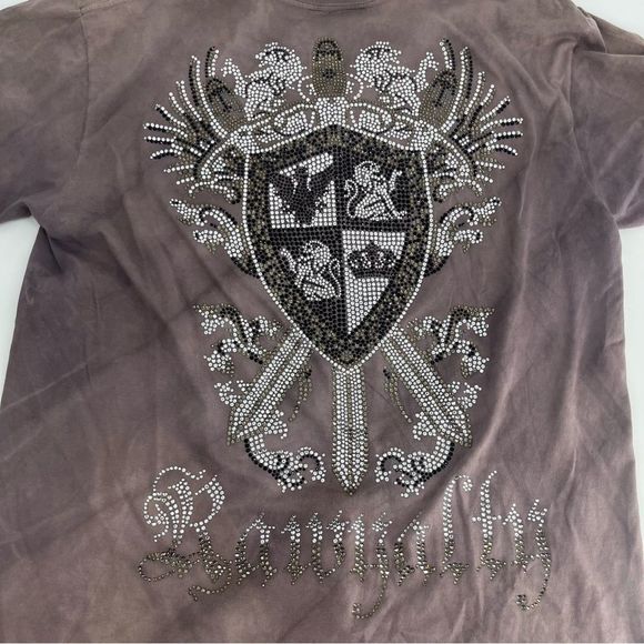 Vintage Rawyalty Shirt Mens XL Brown Y2K Cybergoth Crystal Affliction Punk‎ Glam - Picture 9 of 10
